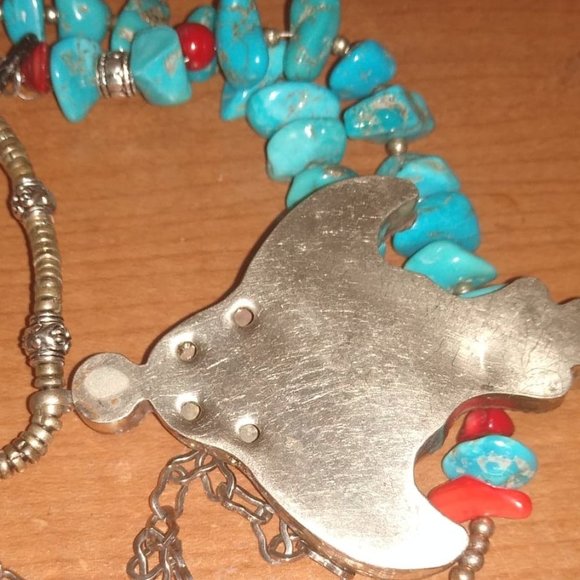 BoHo Turquoise Coral Mixed Metals Pendant Necklace - Picture 6 of 8
